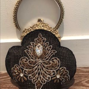 NEW BLK EMBELLISHED BAG W/ BEADS & RHINESTONES